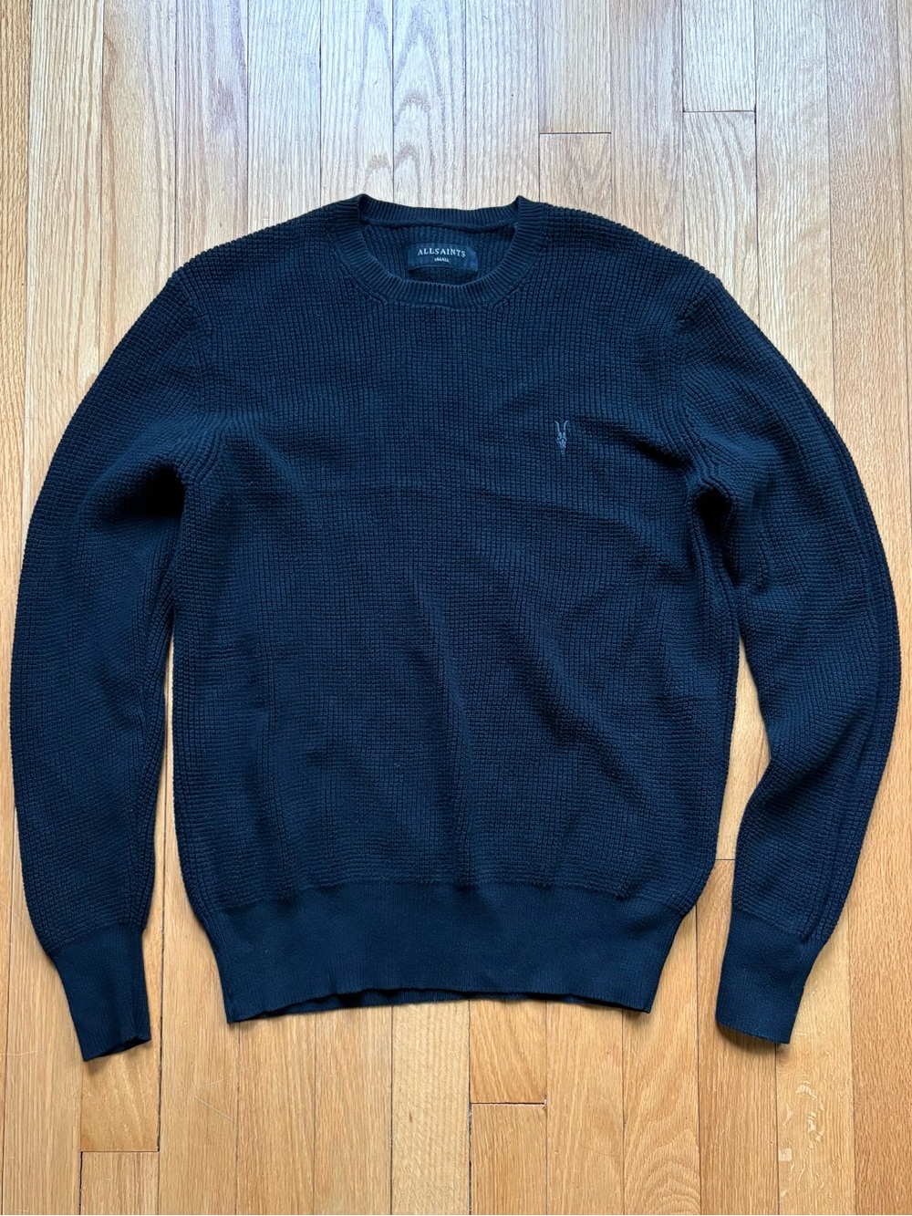 AllSaints Men’s Trias Crewneck Waffle Knit Sweater Small Black Solid